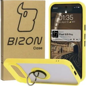 Kup Etui z uchwytem na palec Bizon Case Hybrid Ring do Google Pixel 9 / 9 Pro przydymione z żółtą ramką - BIZ7058 - {ean13} - Sklep Home Screen