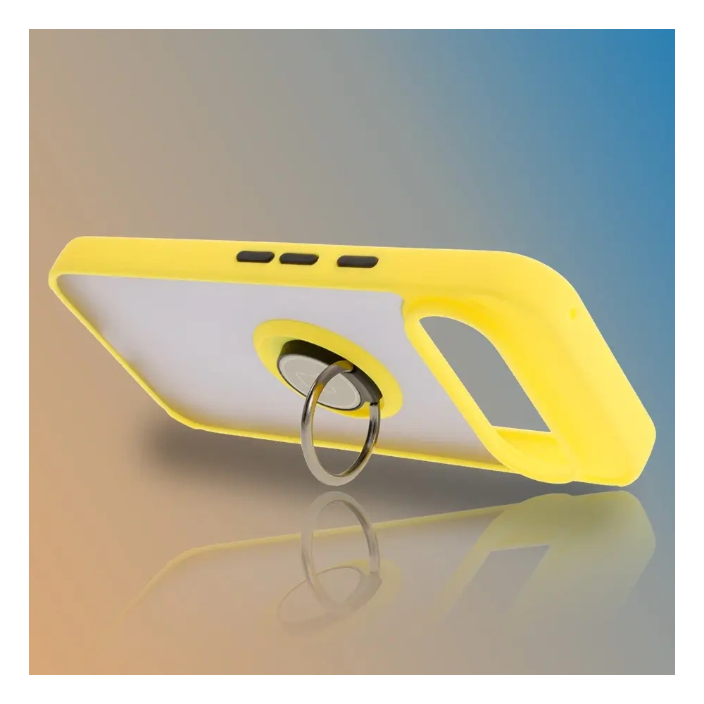 Etui z uchwytem na palec Bizon Case Hybrid Ring do Google Pixel 9 / 9 Pro przydymione z żółtą ramką