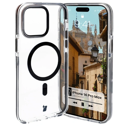 Kup Etui z pierścieniem magnetickým Bizon Case Marco do Apple iPhone 14 Pro Max průhledné s černým rámečkem - BIZ7073 - {ean13} - Sklep Home Screen