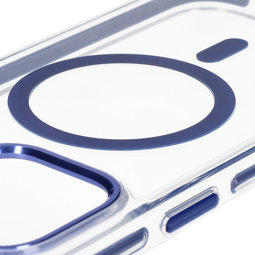 Etui z pierścieniem magnetycznym Bizon Case Marco do Apple iPhone 14 Pro Max przezroczyste z niebieską ramką