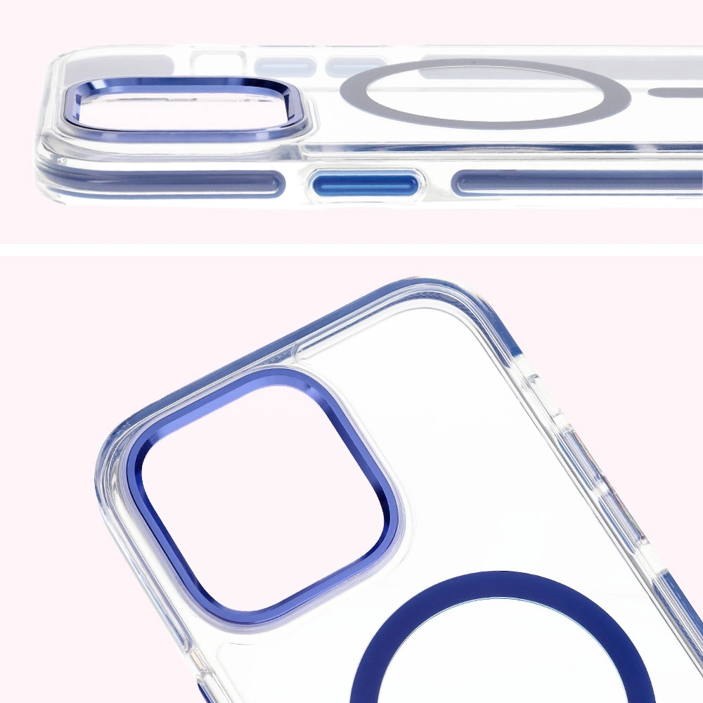 Etui z pierścieniem magnetycznym Bizon Case Marco do Apple iPhone 14 Pro Max przezroczyste z niebieską ramką