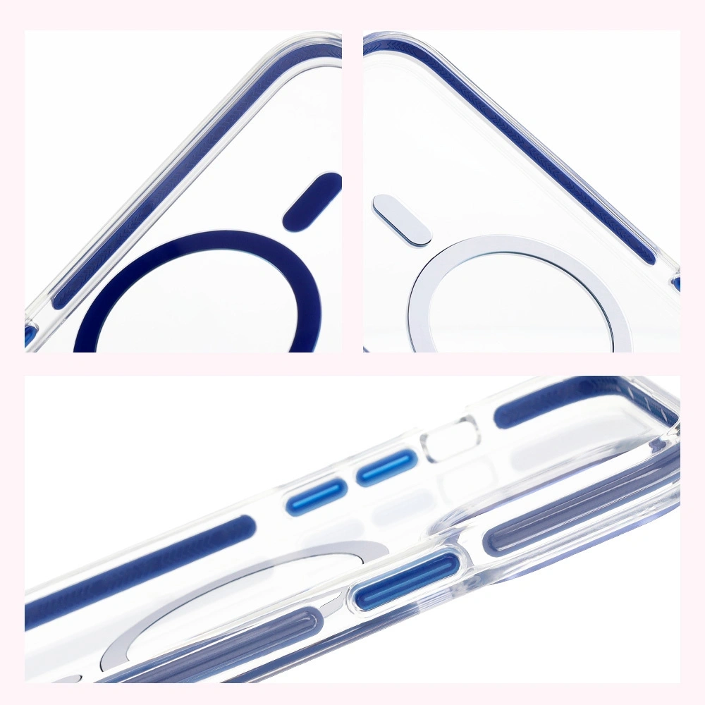Etui z pierścieniem magnetycznym Bizon Case Marco do Apple iPhone 14 Pro Max przezroczyste z niebieską ramką