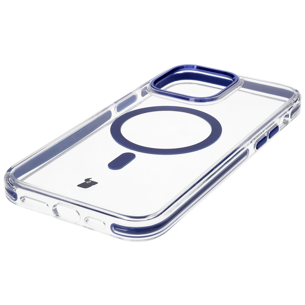 Etui z pierścieniem magnetycznym Bizon Case Marco do Apple iPhone 14 Pro Max przezroczyste z niebieską ramką