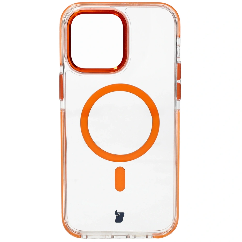 Etui z pierścieniem magnetycznym Bizon Case Marco do Apple iPhone 14 Pro Max przezroczyste z pomarańczową ramką