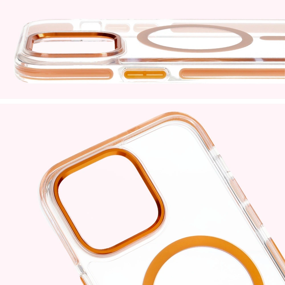 Etui z pierścieniem magnetycznym Bizon Case Marco do Apple iPhone 14 Pro Max przezroczyste z pomarańczową ramką
