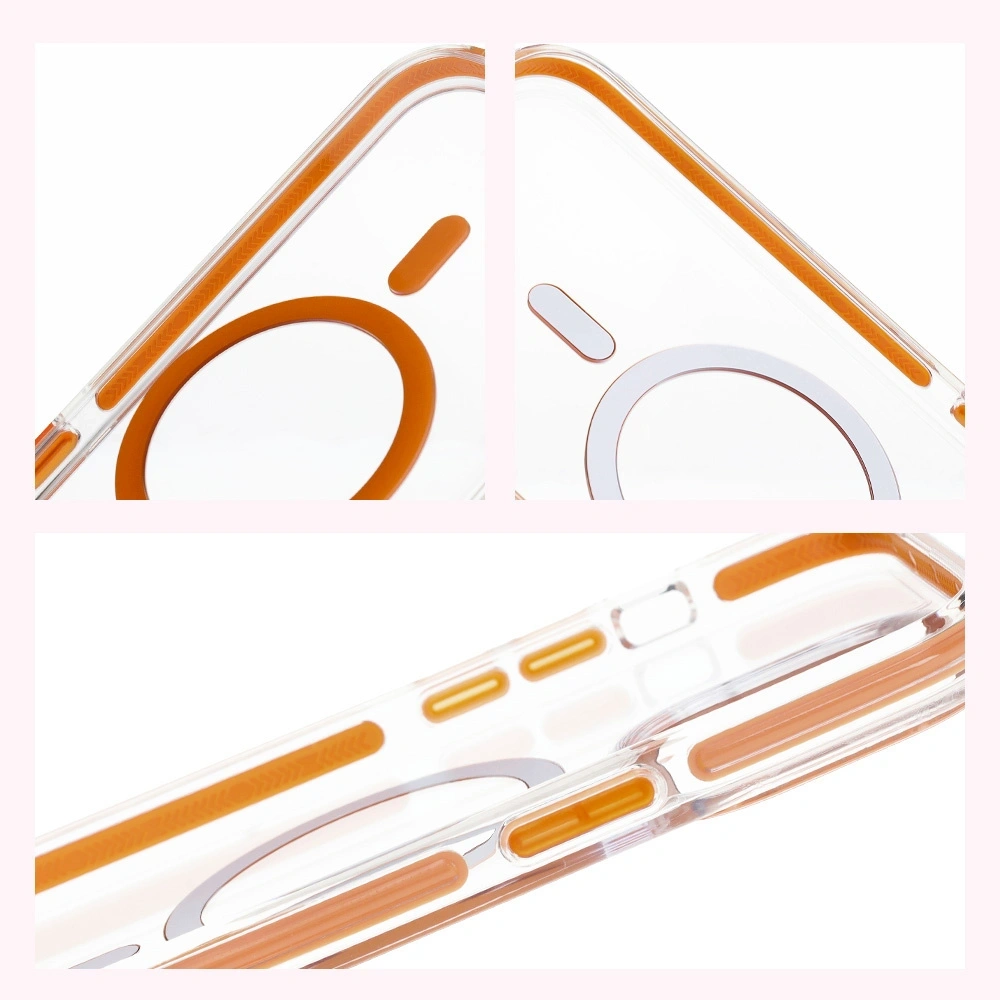 Etui z pierścieniem magnetycznym Bizon Case Marco do Apple iPhone 14 Pro Max przezroczyste z pomarańczową ramką