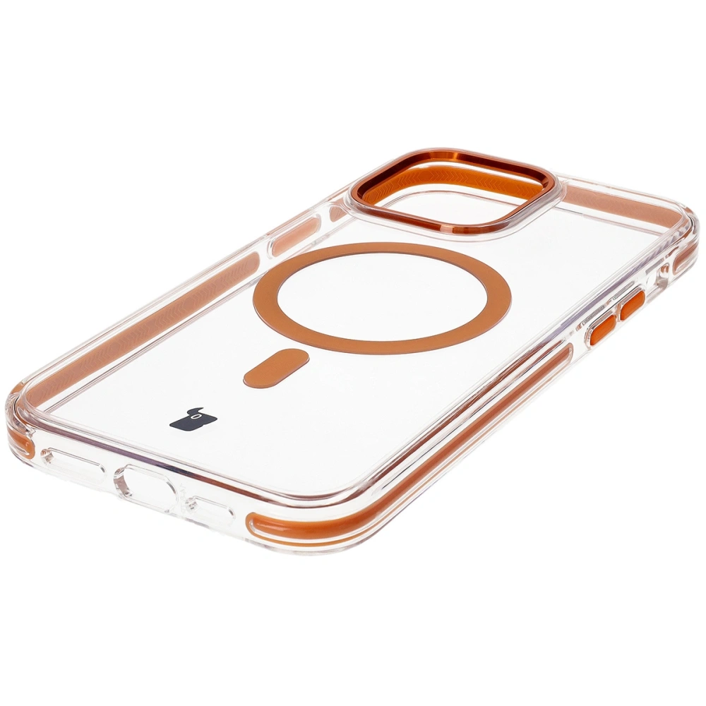 Etui z pierścieniem magnetycznym Bizon Case Marco do Apple iPhone 14 Pro Max przezroczyste z pomarańczową ramką