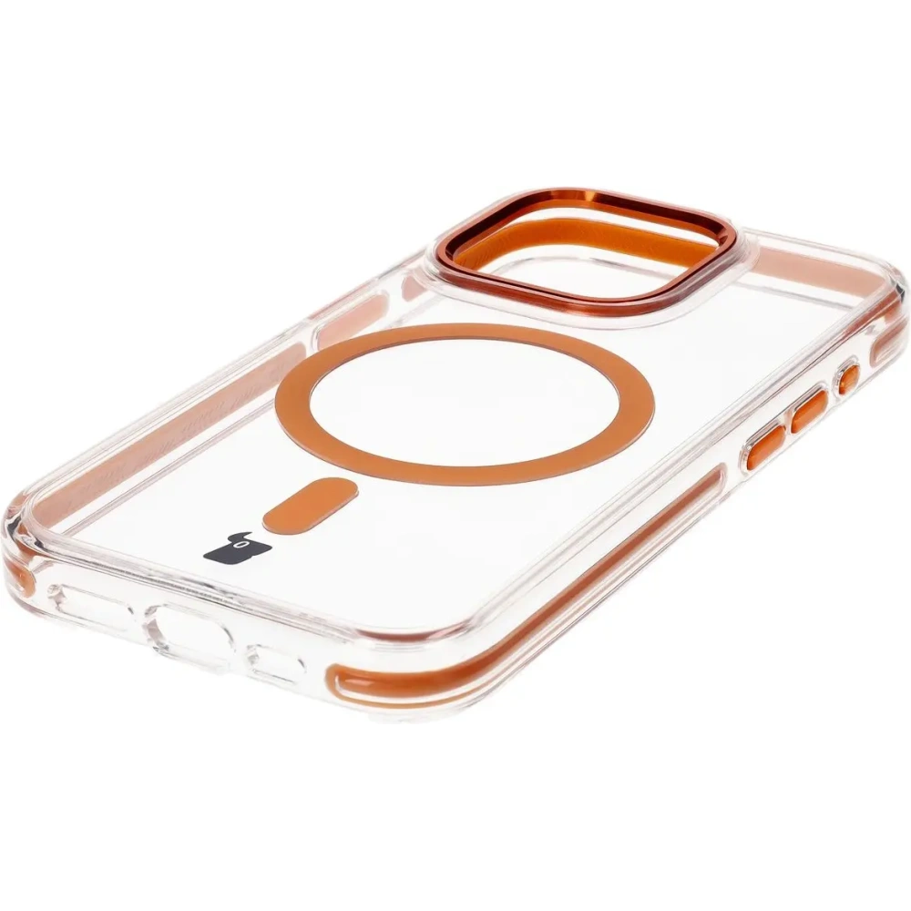 Etui z pierścieniem magnetycznym Bizon Case Marco do Apple iPhone 15 Pro przezroczyste z pomarańczową ramką