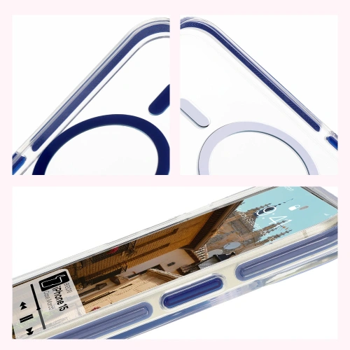 Kup Etui z pierścieniem magnetycznym Bizon Case Marco do Apple iPhone 15 przezroczyste z niebieską ramką - BIZ7079 - {ean13} - Sklep Home Screen