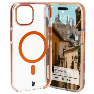 Kup Etui z pierścieniem magnetycznym Bizon Case Marco do Apple iPhone 15 przezroczyste z pomarańczową ramką - BIZ7080 - {ean13} - Sklep Home Screen
