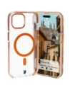 Etui z pierścieniem magnetycznym Bizon Case Marco do Apple iPhone 15 przezroczyste z pomarańczową ramką