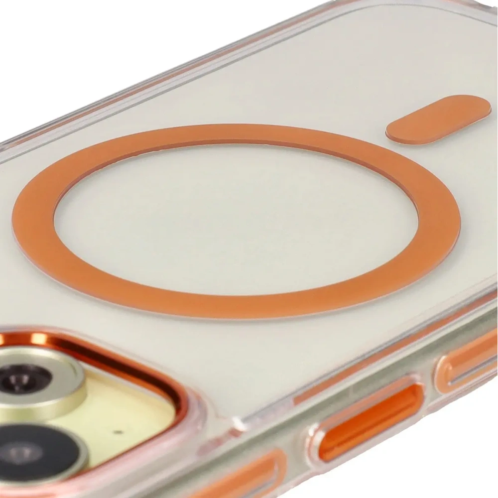 Etui z pierścieniem magnetycznym Bizon Case Marco do Apple iPhone 15 przezroczyste z pomarańczową ramką