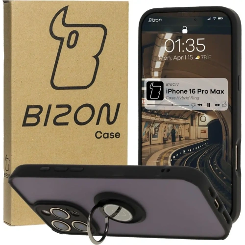 Buy Bizon Case Hybrid Ring Apple iPhone 16 Pro Max smoky with a black frame - BIZ7082 - {ean13} - Home Screen Store Europe