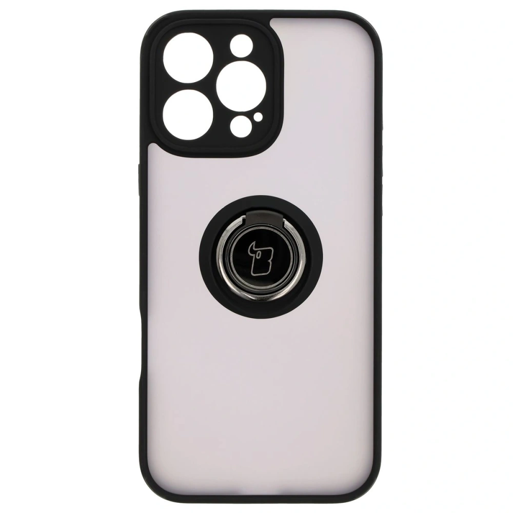 Etui z uchwytem na palec Bizon Case Hybrid Ring do Apple iPhone 16 Pro Max przydymione z czarną ramką