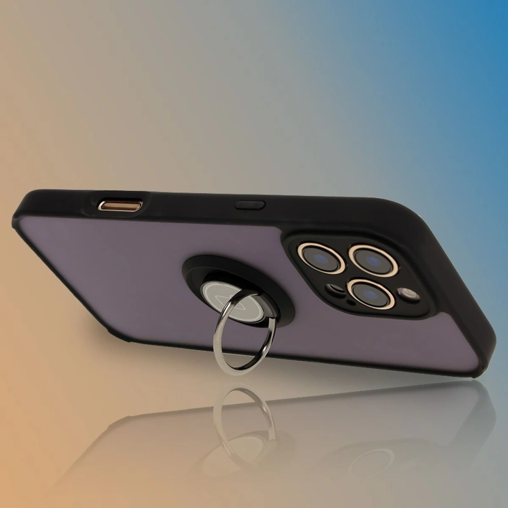 Etui z uchwytem na palec Bizon Case Hybrid Ring do Apple iPhone 16 Pro Max przydymione z czarną ramką