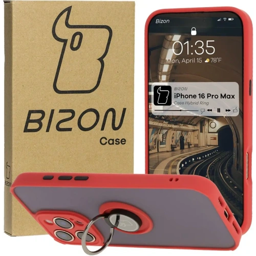 Kup Bizon Case Hybrid Ring Apple iPhone 16 Pro Max rauchig mit einem roten Rahmen - BIZ7083 - {ean13} - Sklep Home Screen