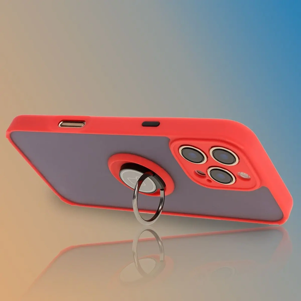 Etui z uchwytem na palec Bizon Case Hybrid Ring do Apple iPhone 16 Pro Max przydymione z czerwoną ramką