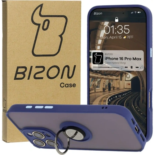 Kup Bizon Case Hybrid Ring Apple iPhone 16 Pro Max fumuriu cu un cadru albastru marin - BIZ7084 - {ean13} - Sklep Home Screen