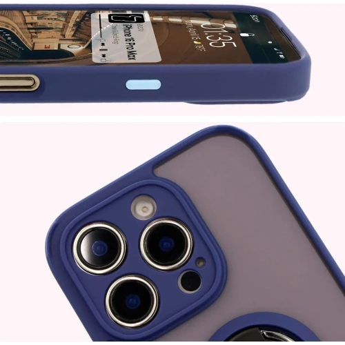 Kup Etui z uchwytem na palec Bizon Case Hybrid Ring do Apple iPhone 16 Pro Max przydymione z granatową ramką - BIZ7084 - {ean13} - Sklep Home Screen