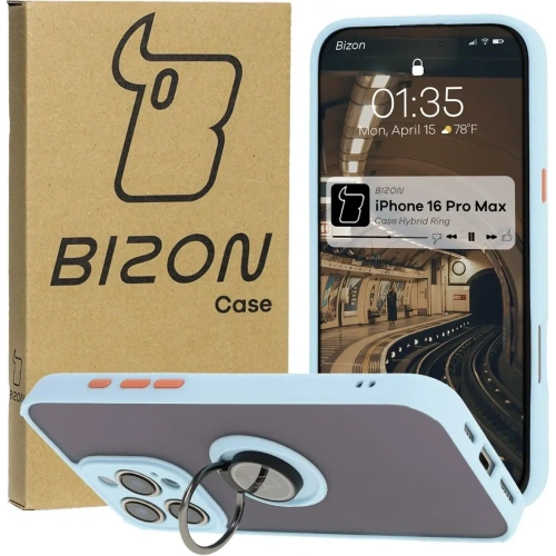 Kup Etui z uchwytem na palec Bizon Case Hybrid Ring do Apple iPhone 16 Pro Max kouřové s jasně modrým rámečkem - BIZ7085 - {ean13} - Sklep Home Screen