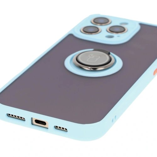 Kup Etui z uchwytem na palec Bizon Case Hybrid Ring do Apple iPhone 16 Pro Max przydymione z jasnoniebieską ramką - BIZ7085 - {ean13} - Sklep Home Screen