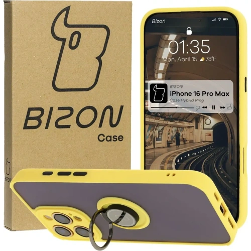 Kup Bizon Case Hybrid Ring Apple iPhone 16 Pro Max fumuriu cu un cadru galben - BIZ7086 - {ean13} - Sklep Home Screen