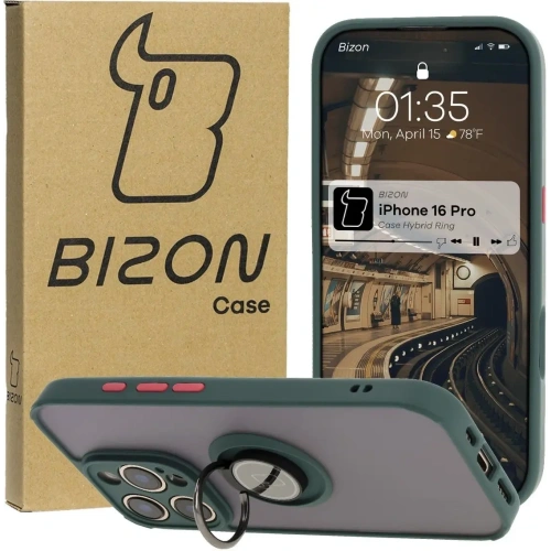 Buy Bizon Case Hybrid Ring Apple iPhone 16 Pro smoky with a dark green frame - BIZ7087 - {ean13} - Home Screen Store Europe