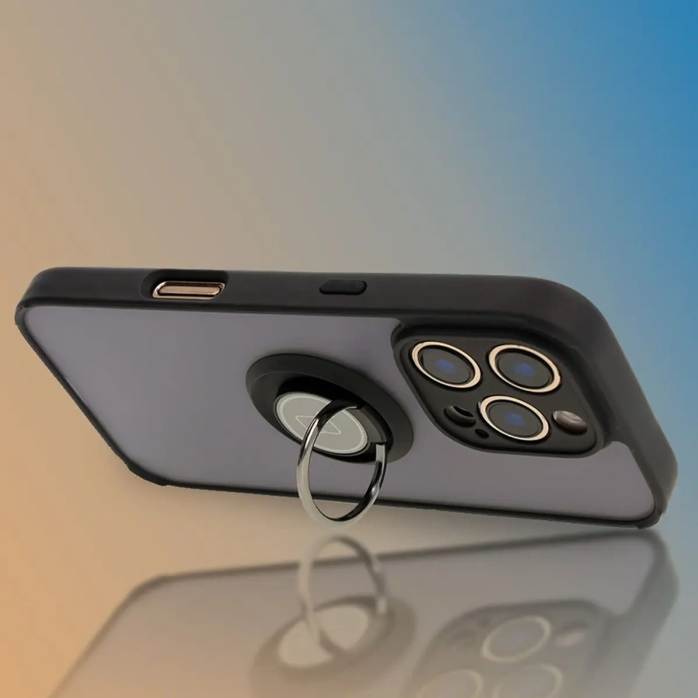 Etui z uchwytem na palec Bizon Case Hybrid Ring do Apple iPhone 16 Pro przydymione z czarną ramką