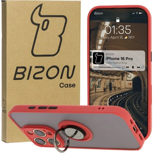 Kup Etui z uchwytem na palec Bizon Case Hybrid Ring do Apple iPhone 16 Pro kouřové s červeným rámem - BIZ7089 - {ean13} - Sklep Home Screen