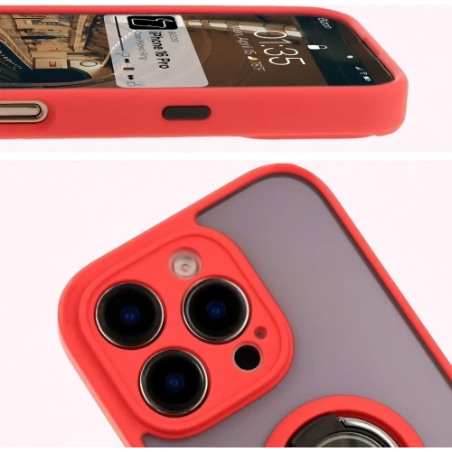 Kup Etui z uchwytem na palec Bizon Case Hybrid Ring do Apple iPhone 16 Pro kouřové s červeným rámem - BIZ7089 - {ean13} - Sklep Home Screen