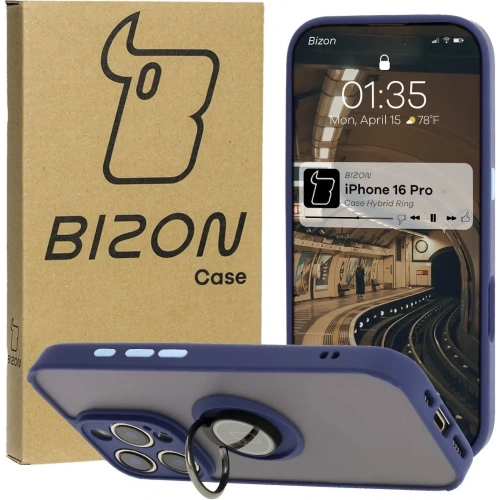 Buy Bizon Case Hybrid Ring Apple iPhone 16 Pro smoky with a navy blue frame - BIZ7090 - {ean13} - Home Screen Store Europe