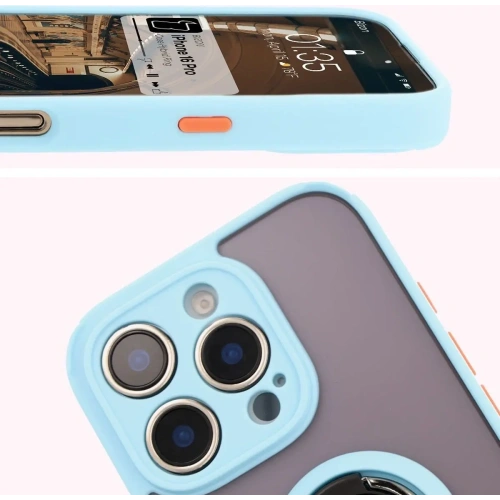 Kup Etui s úchopem na prst Bizon Case Hybrid Ring pro Apple iPhone 16 Pro kouřové s jasně modrým rámečkem - BIZ7091 - {ean13} - Sklep Home Screen