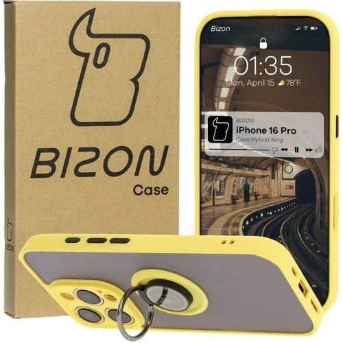 Buy Bizon Case Hybrid Ring Apple iPhone 16 Pro smoky with a yellow frame - BIZ7092 - {ean13} - Home Screen Store Europe