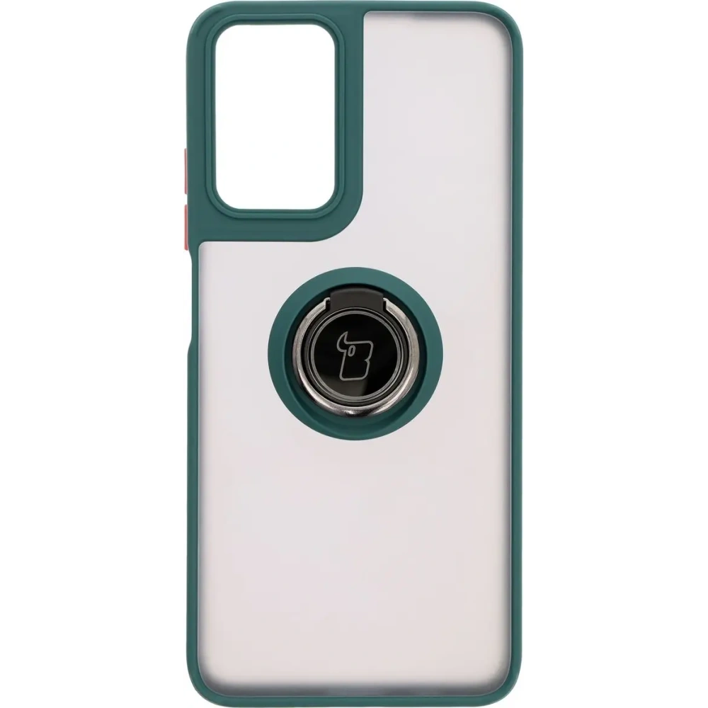 Etui z uchwytem na palec Bizon Case Hybrid Ring do Motorola Moto G35 5G przydymione z ciemnozieloną ramką