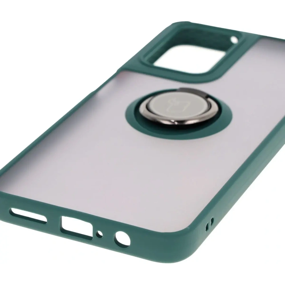 Etui z uchwytem na palec Bizon Case Hybrid Ring do Motorola Moto G35 5G przydymione z ciemnozieloną ramką