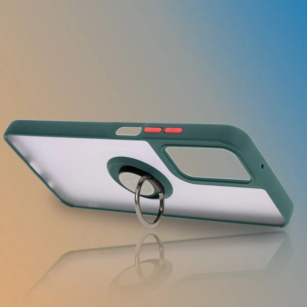Etui z uchwytem na palec Bizon Case Hybrid Ring do Motorola Moto G35 5G przydymione z ciemnozieloną ramką