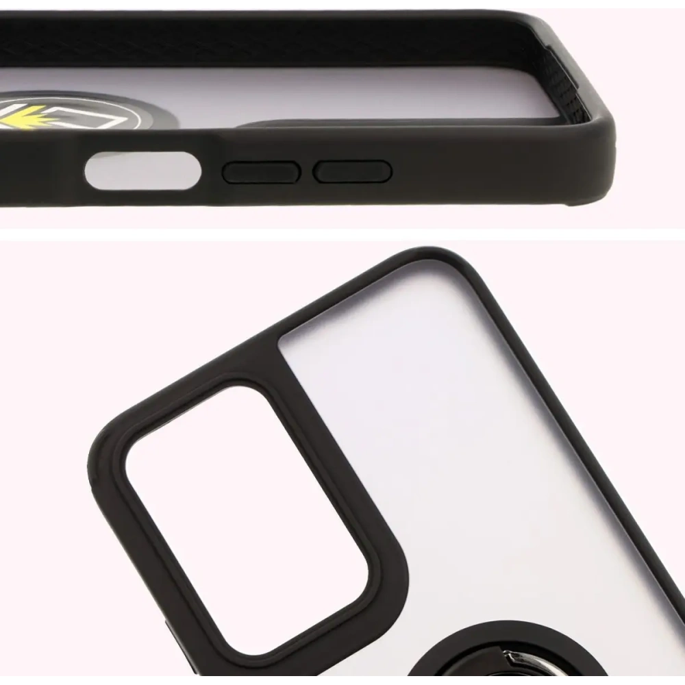 Etui z uchwytem na palec Bizon Case Hybrid Ring do Motorola Moto G35 5G przydymione z czarną ramką