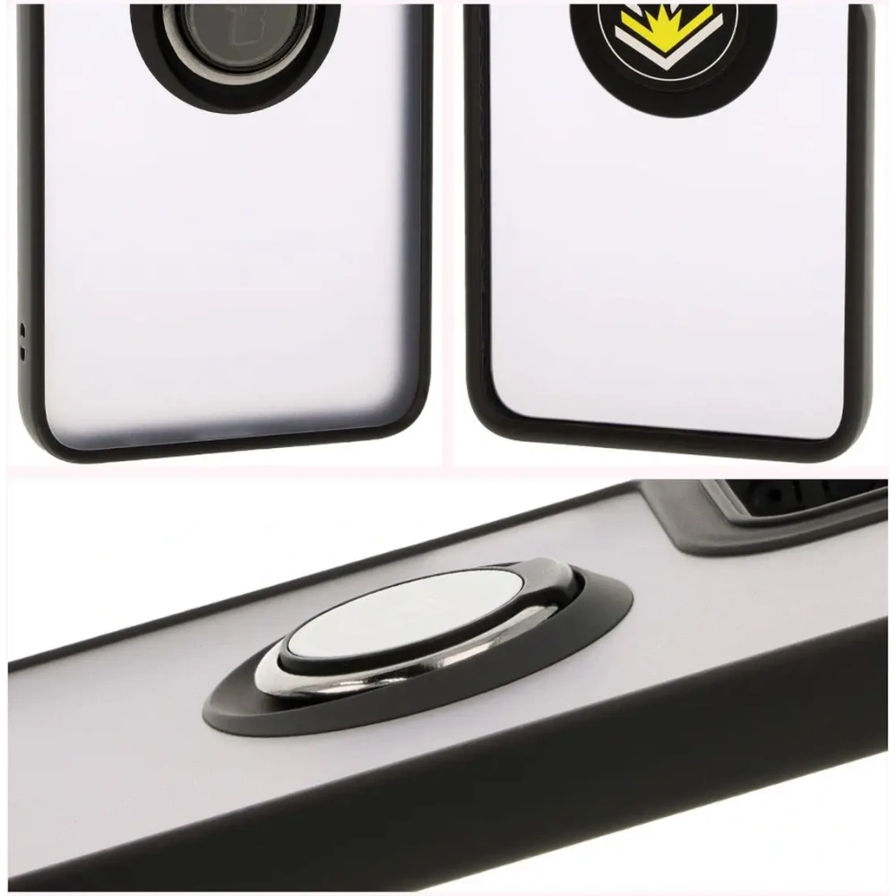 Etui z uchwytem na palec Bizon Case Hybrid Ring do Motorola Moto G35 5G przydymione z czarną ramką
