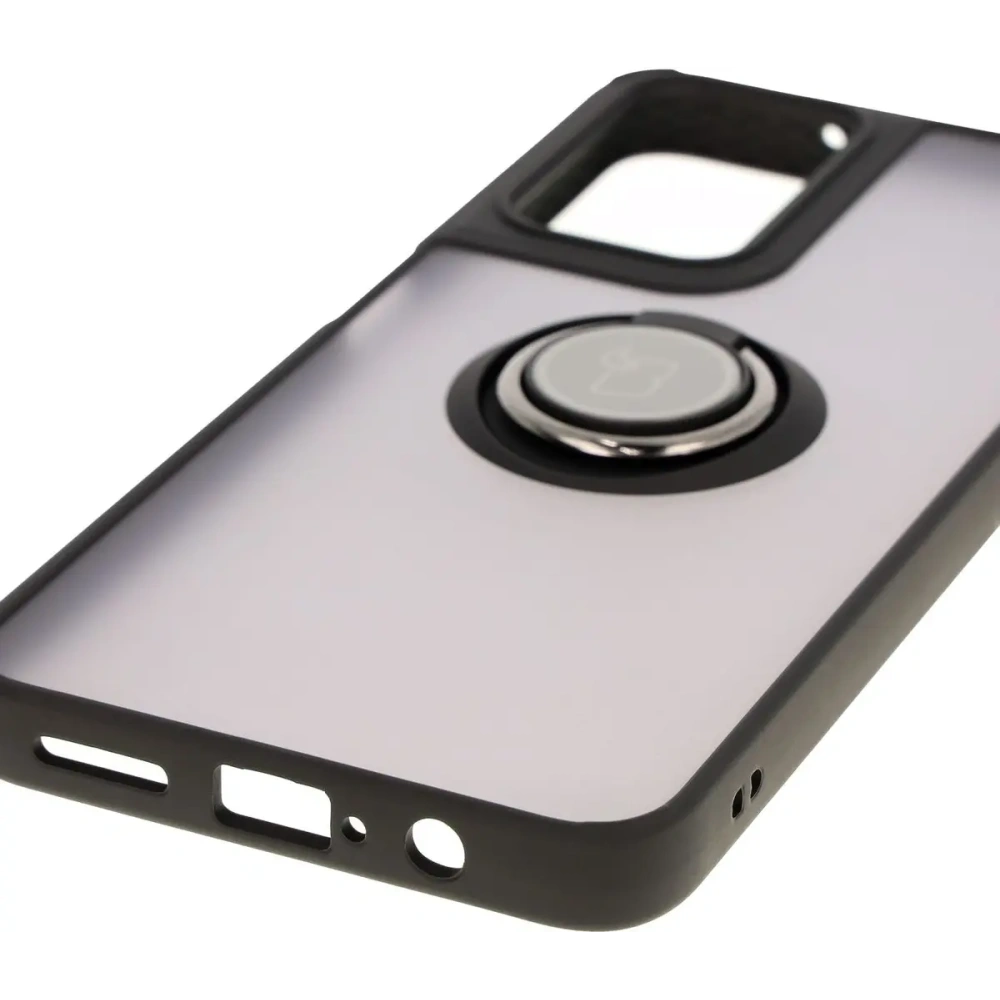 Etui z uchwytem na palec Bizon Case Hybrid Ring do Motorola Moto G35 5G przydymione z czarną ramką