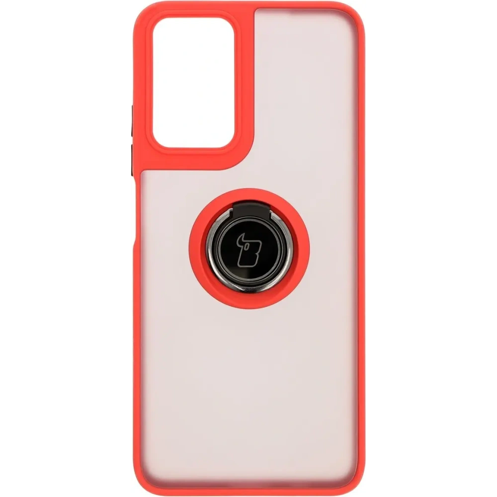 Etui z uchwytem na palec Bizon Case Hybrid Ring do Motorola Moto G35 5G przydymione z czerwoną ramką