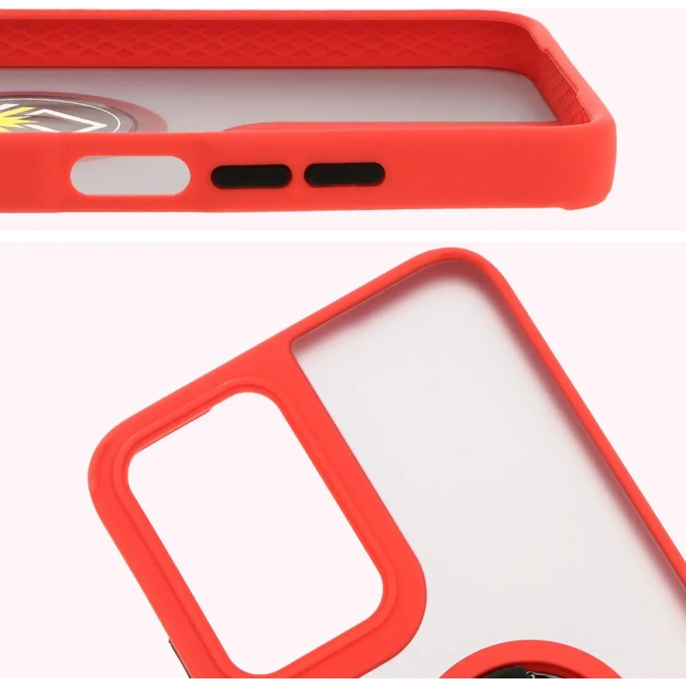 Etui z uchwytem na palec Bizon Case Hybrid Ring do Motorola Moto G35 5G przydymione z czerwoną ramką