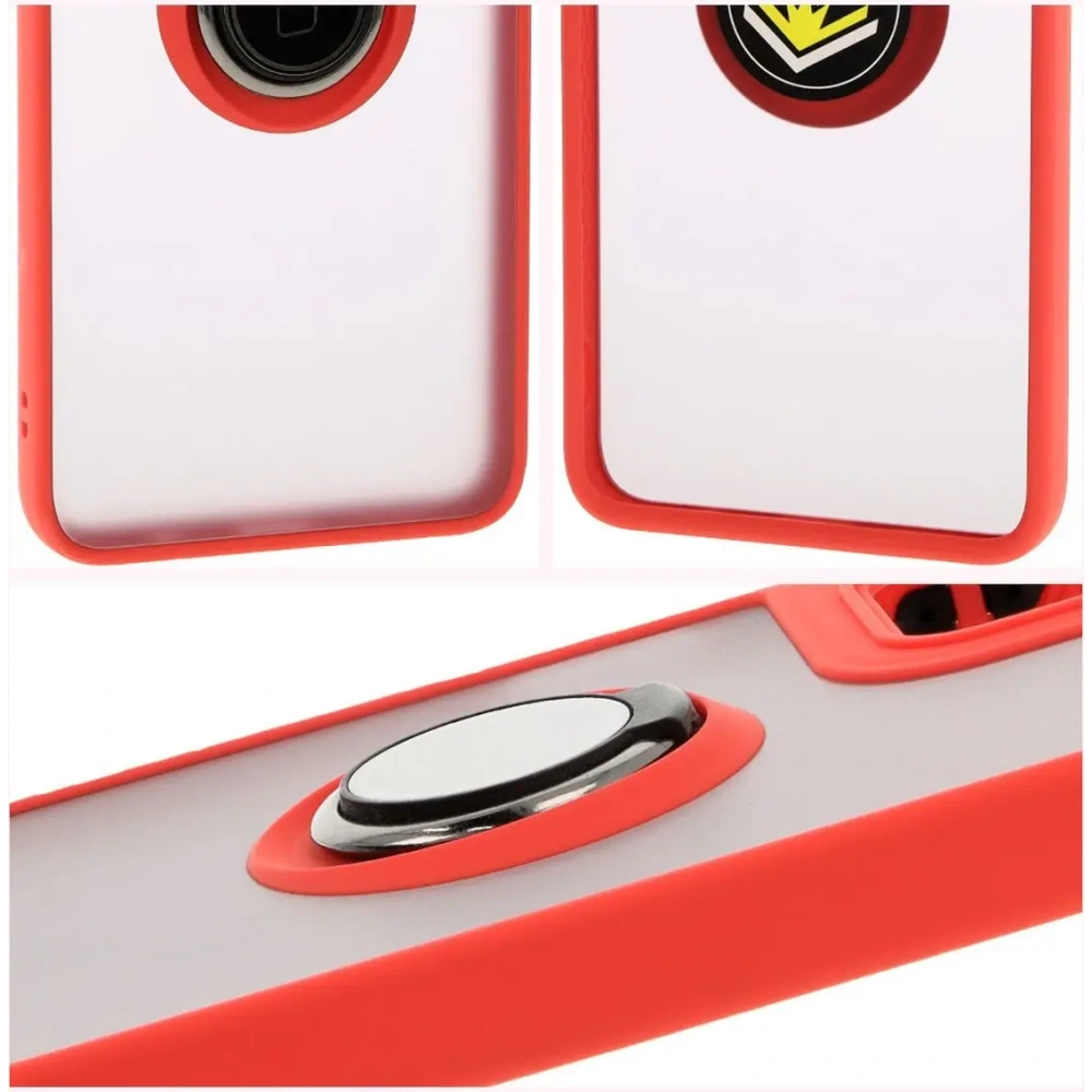 Etui z uchwytem na palec Bizon Case Hybrid Ring do Motorola Moto G35 5G przydymione z czerwoną ramką