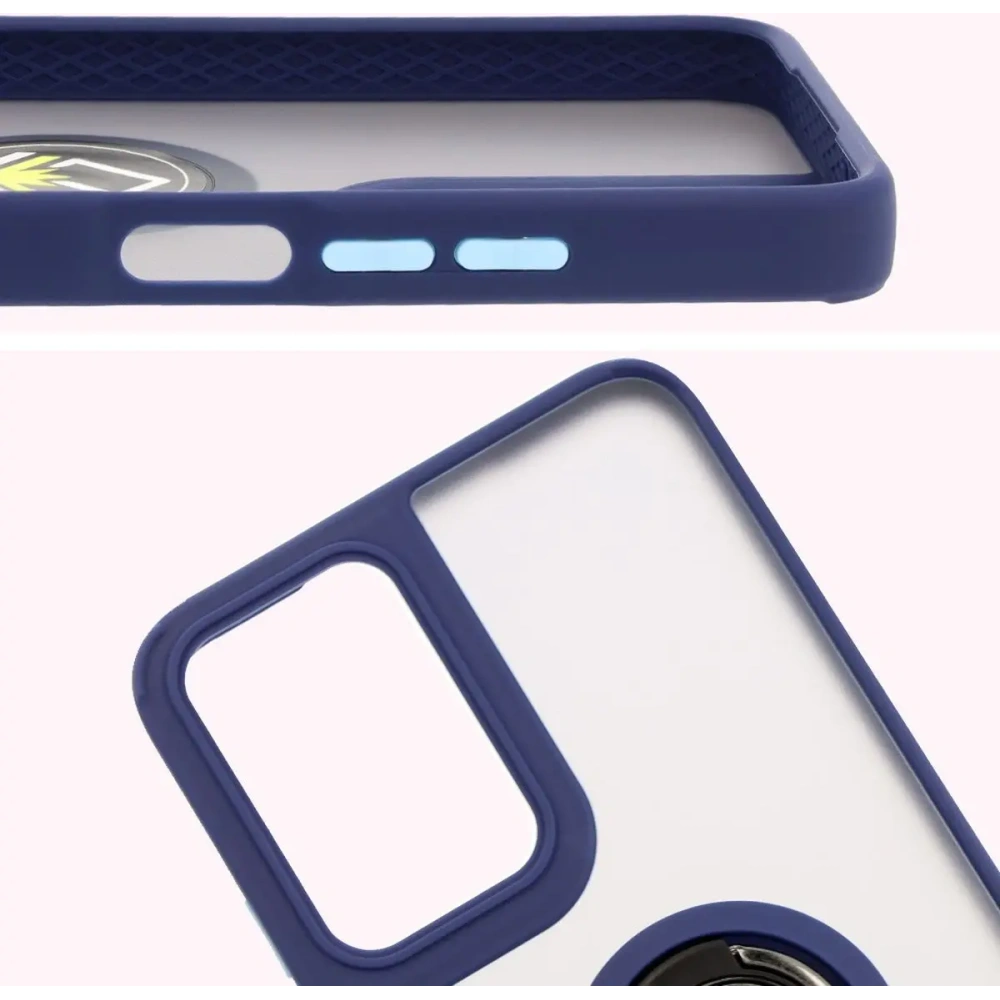 Etui z uchwytem na palec Bizon Case Hybrid Ring do Motorola Moto G35 5G przydymione z granatową ramką