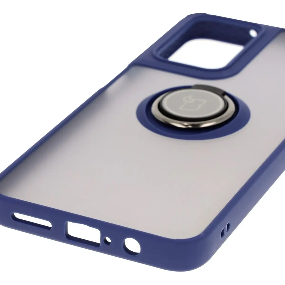 Etui z uchwytem na palec Bizon Case Hybrid Ring do Motorola Moto G35 5G przydymione z granatową ramką