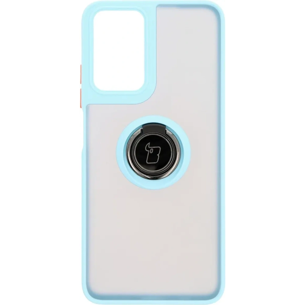 Etui z uchwytem na palec Bizon Case Hybrid Ring do Motorola Moto G35 5G przydymione z jasnoniebieską ramką