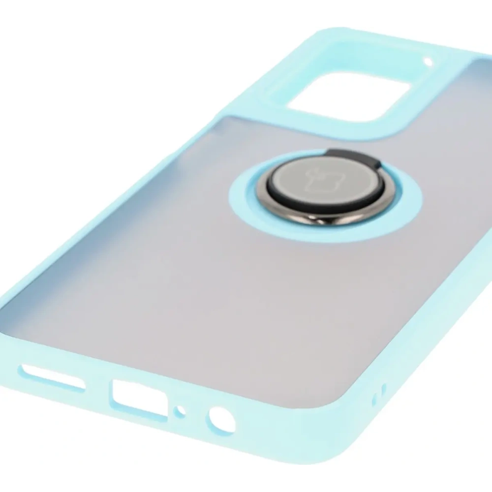 Etui z uchwytem na palec Bizon Case Hybrid Ring do Motorola Moto G35 5G przydymione z jasnoniebieską ramką