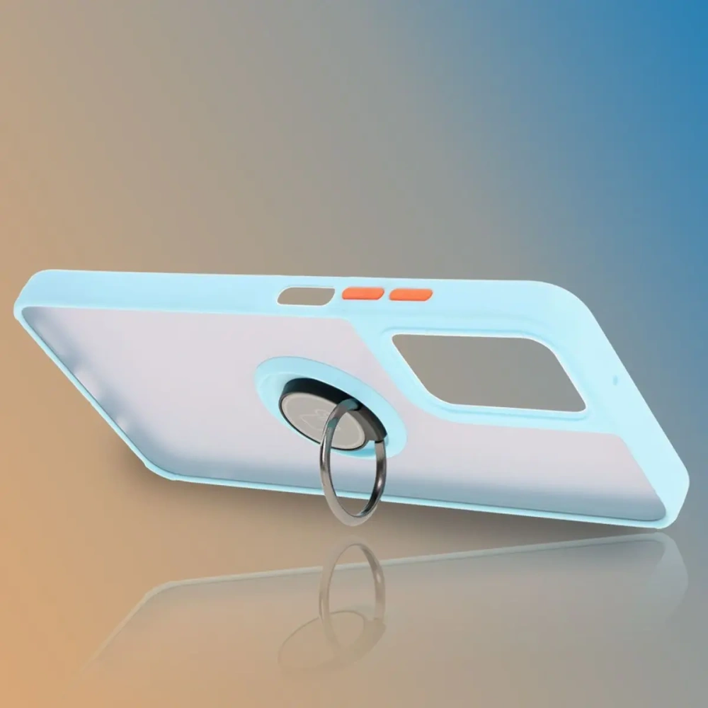 Etui z uchwytem na palec Bizon Case Hybrid Ring do Motorola Moto G35 5G przydymione z jasnoniebieską ramką