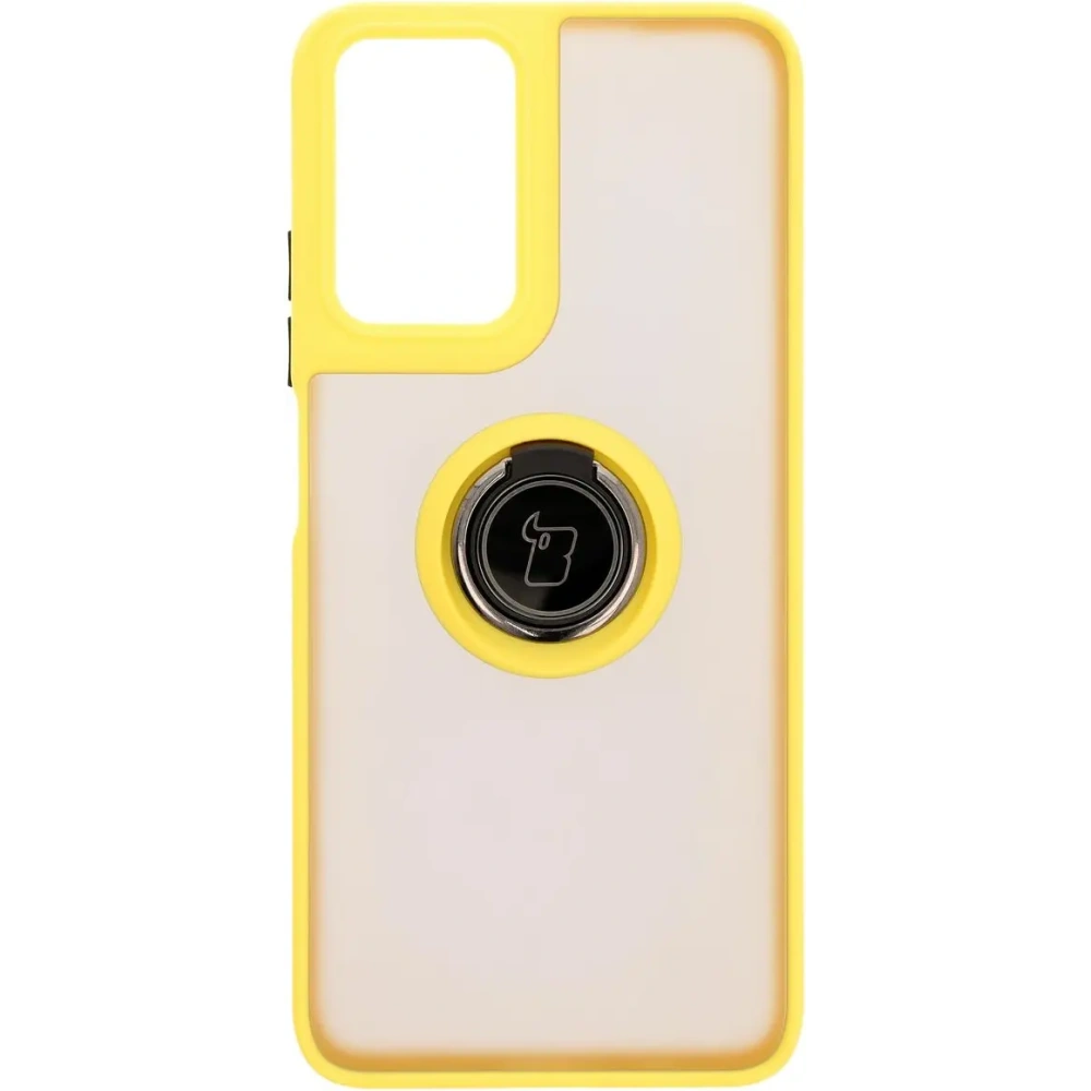 Etui z uchwytem na palec Bizon Case Hybrid Ring do Motorola Moto G35 5G przydymione z żółtą ramką