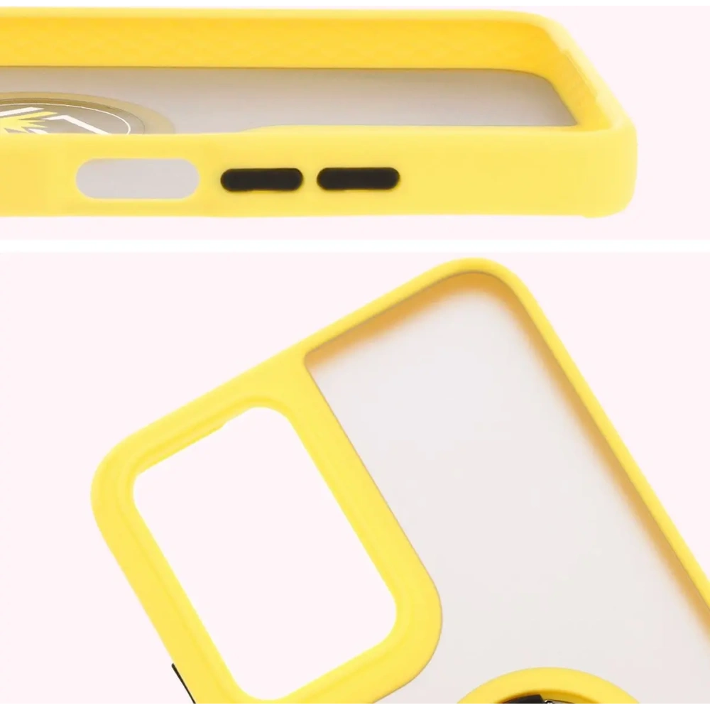 Etui z uchwytem na palec Bizon Case Hybrid Ring do Motorola Moto G35 5G przydymione z żółtą ramką