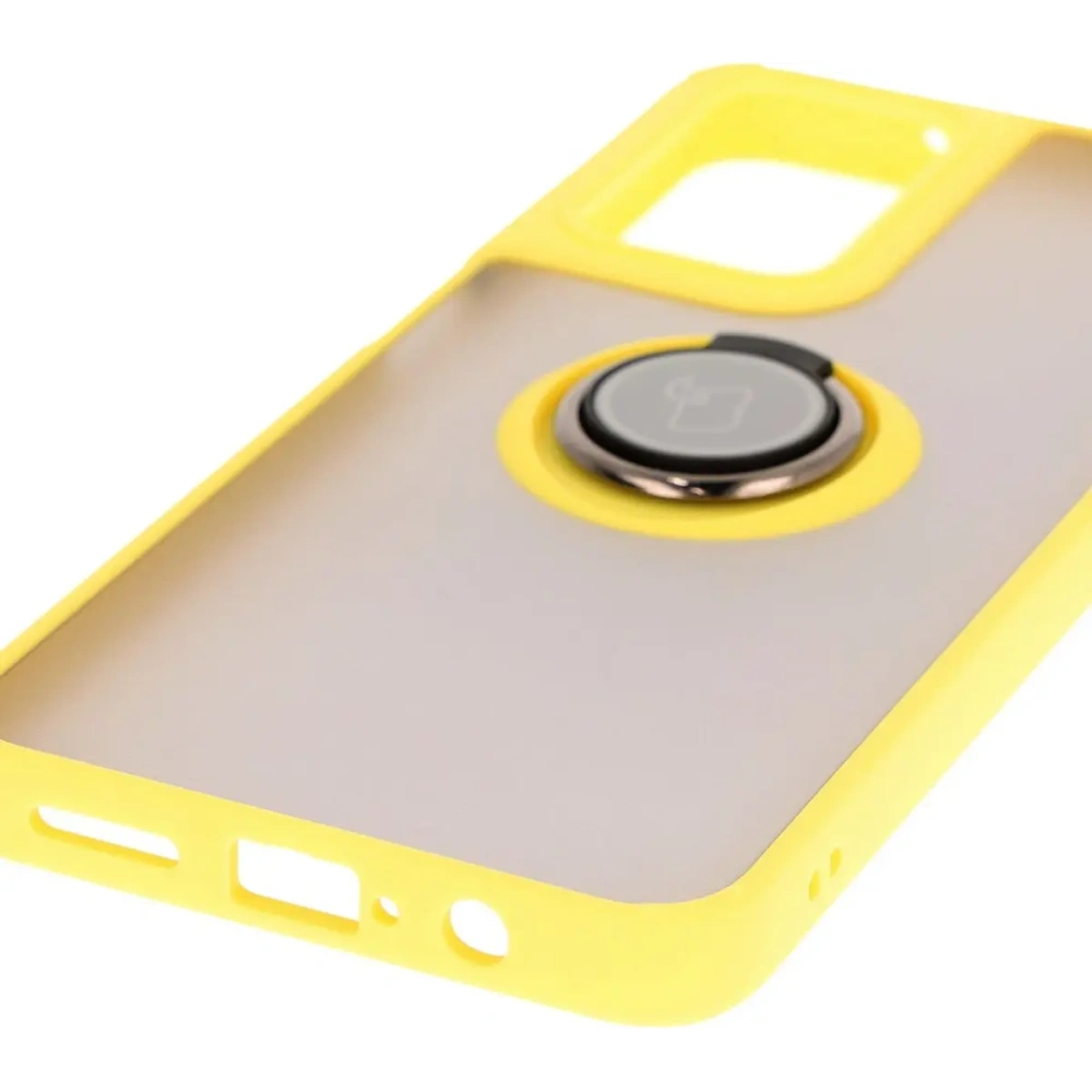Etui z uchwytem na palec Bizon Case Hybrid Ring do Motorola Moto G35 5G przydymione z żółtą ramką